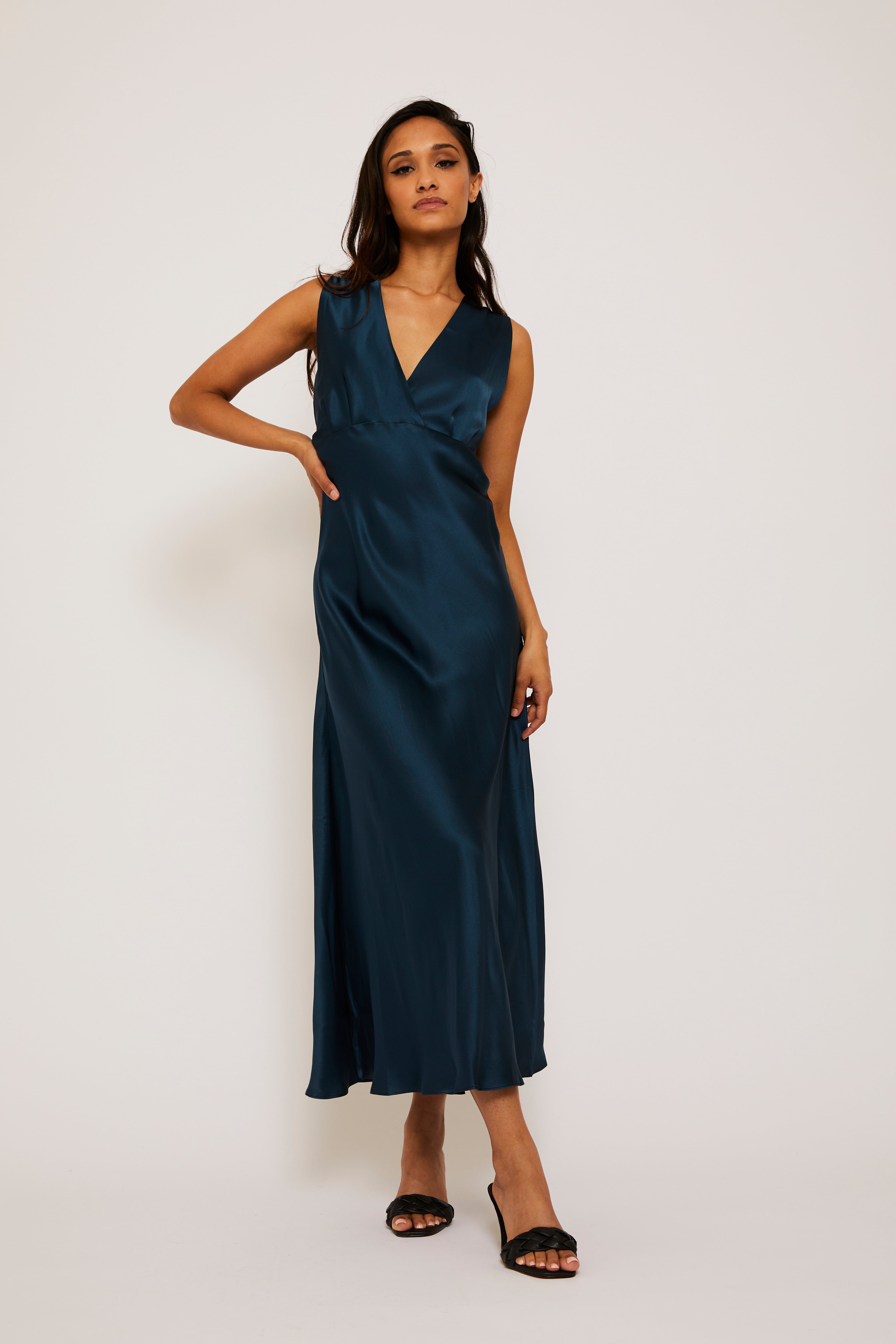 Midnight blue silk shops dress