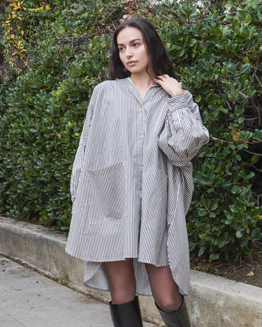 Cotton Smock Blouse in Tan Stripe | One Size