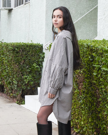 Cotton Smock Blouse in Tan Stripe | One Size