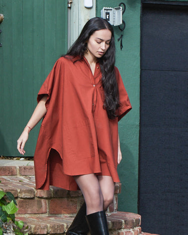 Cotton Smock Blouse in Rust | Oversized | One Size