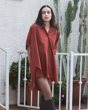 Cotton Smock Blouse in Rust | Oversized | One Size