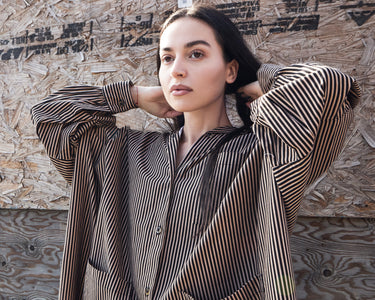 Cotton Smock Blouse in Brown Stripe | Oversized | One Size