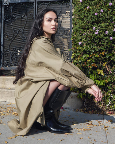 Cotton Smock Blouse in Olive | Oversized | One Size