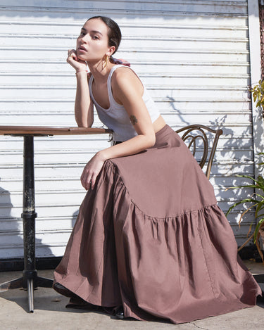 Cotton Tiered Maxi Skirt in Chocolate | Made to Order