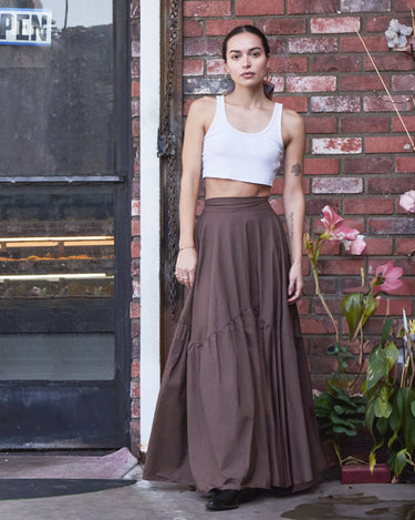 Cotton Tiered Maxi Skirt in Chocolate | Made to Order
