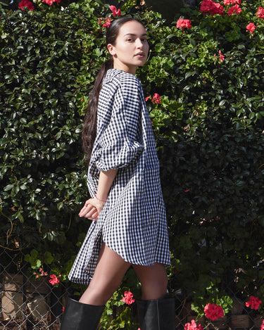 Smock Blouse in Black and White Gingham | Balloon Sleeve | One Size