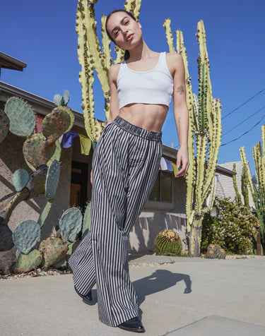 Cotton Boxer Pant in Black and White Stripe | Wide Leg, High Waist